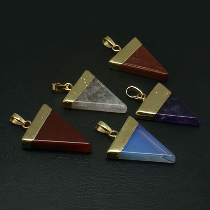 Gemstone Pendants, with Golden Tone Brass Findings, Triangle, 30~35x23~28x5mm, Hole: 8x5mm