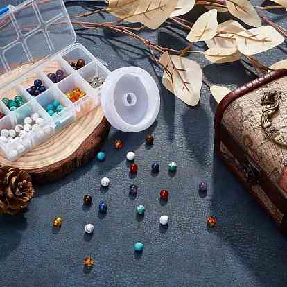 Sunnyclue kits de fabricación de pulseras de chakra de yoga diy, con cuentas de piedras preciosas, Cuentas espaciadoras de aleación de estilo tibetano e hilo de cristal elástico transparente