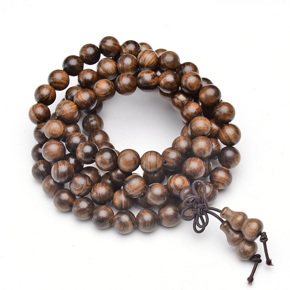 5-Loop Wrap Style Buddhist Jewelry, Black Bulinga Keva Mala Bead Bracelets/Necklaces, Round