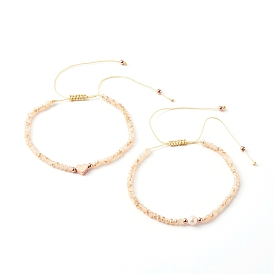 Ensembles de bracelets de perles tressées en fil de nylon, avec des billes de verre électrolytique et des billes de laiton, cœur