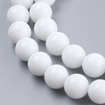 Perles verre opaque brins, imitation agate blanche, ronde