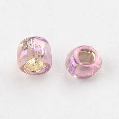 12/0 grader des perles de rocaille en verre rondes, trou carré, Argenté, de couleur plaquée ab 