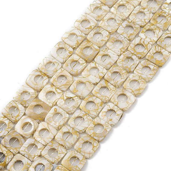 Brins de perles de coquille d'eau douce naturelles de style drawbench, carrée