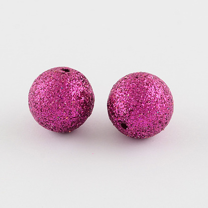 Chunky Gumball Bubblegum Acrylic Glitter Powder Round Beads, 19.5x20mm, Hole: 2mm, about 100pcs/500g