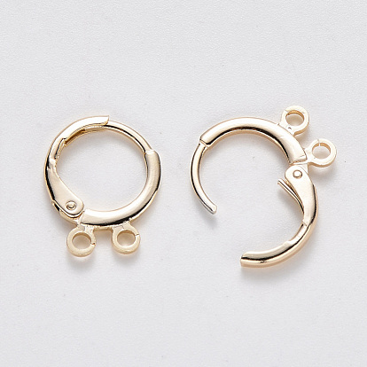 Brass Leveback Findings, Nickel Free, with Horizontal Loop, Real 18K Gold Plated