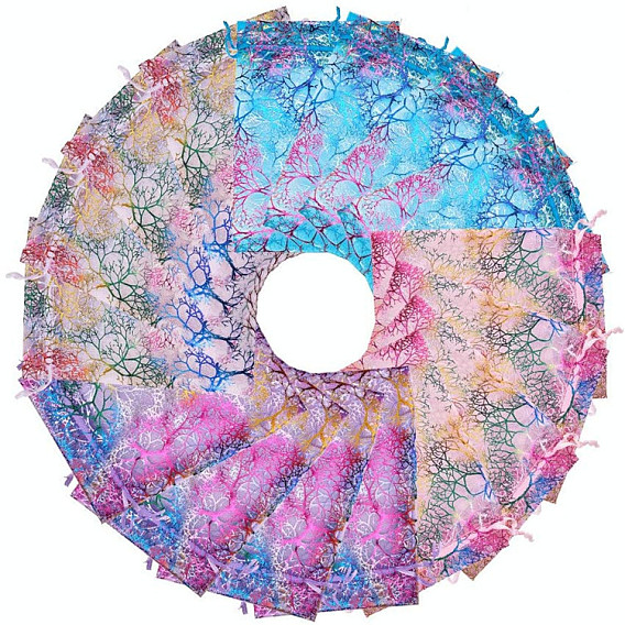 Sacs à cordon en organza imprimé rectangle, motif corail coloré
