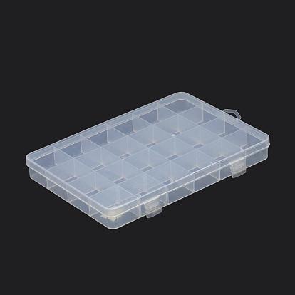 Récipients de stockage de perles en matière plastique, 24 compartiments, rectangle