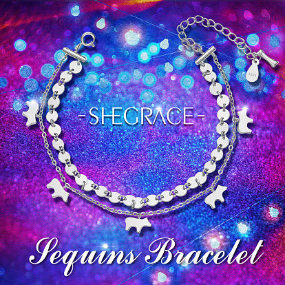 SHEGRACE 925 Sterling Silver Bracalets, Multi-strand Bracelet, with S925 Stamp, Animal Silhouette