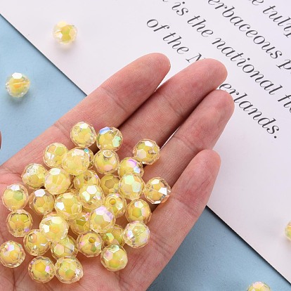 Perles acryliques transparentes, Perle en bourrelet, couleur ab , facette, ronde