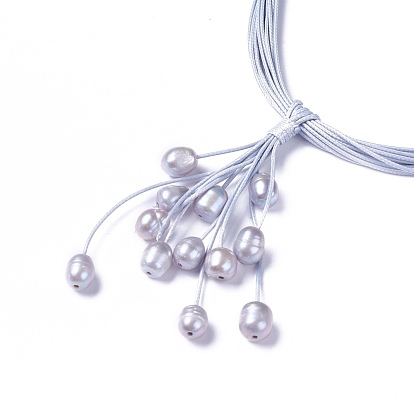 Colliers lariat cordon ciré, avec fermoirs magnétiques en laiton et perle