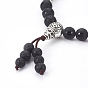 Natural Lava Rock and Agate Stretch Bracelets, Om Mani Padme Hum, with Metal Findings and Burlap Packing, Round