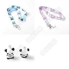 ARRICRAFT Panda Pattern Polyester Mobile Straps, with Alloy Lobster Claw Clasps and Resin Panda Pendants