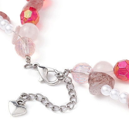 Collier pendentif en pierres précieuses naturelles et synthétiques mélangées, avec des chaînes de perles en acrylique
