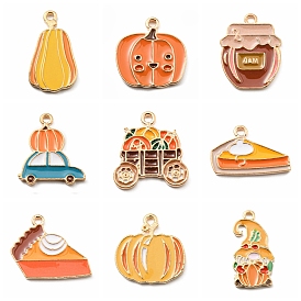Thanksgiving Day Alloy Enamel Pendants, Light Gold, Pumpkin/Car/Gnome/Cake/Honey Jar