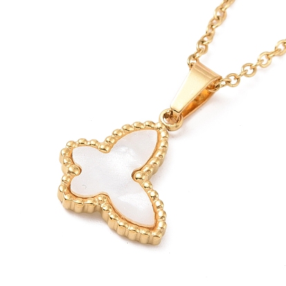 Synthetic Shell Butterfly Pendant Necklace, Gold Plated 304 Stainless Steel Jewelry for Women
