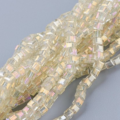 Glass Beads Strands, Mixed Style, Faceted, Cube