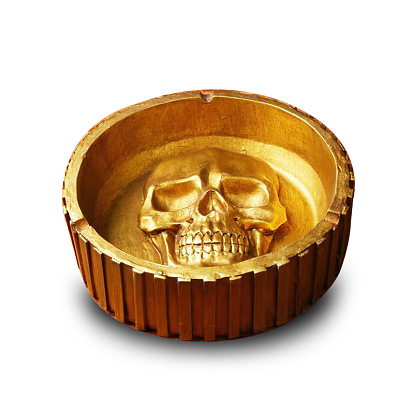 Resin Ashtrays, Home Office Tabletop Decoration, Flat Round with Skull