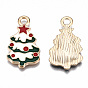 Alloy Enamel Pendants, Cadmium Free & Lead Free, Christmas Trees, Light Gold