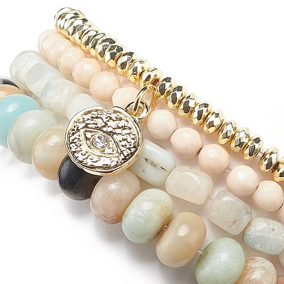 4 шт. 4 комплект браслетов из натуральных и синтетических смешанных драгоценных камней в стиле стрейч, браслеты из золотого сплава сглаза штабелируемые браслеты для женщин