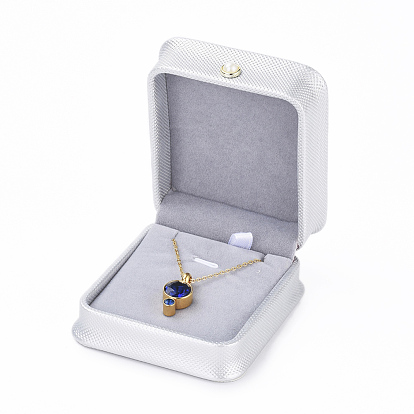 Coffrets cadeaux pendentif en cuir pu, avec bouton de perle imitation fer et plastique et velours à l'intérieur, pour le mariage, coffret de rangement de bijoux