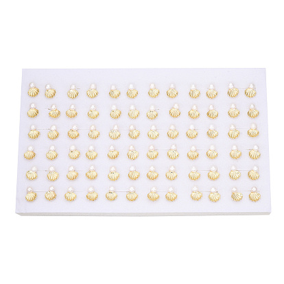 Boucles d'oreilles en forme de coquillage en laiton et perles naturelles, avec 925 épingles en argent sterling