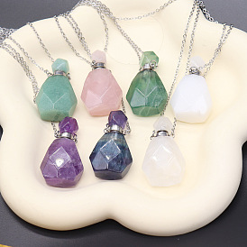Natural Mixed Stone Perfume Bottle Necklace, with Stainless Steel Chains