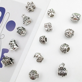 Christmas Themed Tibetan Style Alloy European Beads, Large Hole Beads, Antique Silver