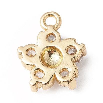 Eco-Friendly Rack Plating Brass Micro Pave Cubic Zirconia Charms, Long-Lasting Plated, Lead Free & Cadmium Free, Flower