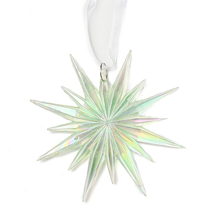 Décoration de pendentif en plastique transparent de noël, pour décoration à suspendre pour sapin de Noël, avec anneau en fer et cordon de gaze, vert pale