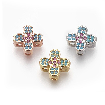 Brass Micro Pave Cubic Zirconia Beads, Lead Free & Cadmium Free, Cross, Colorful