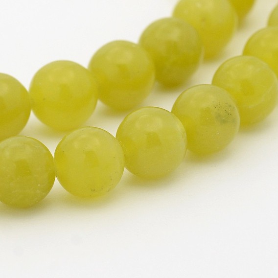 Brins de perles rondes en jade olive naturel