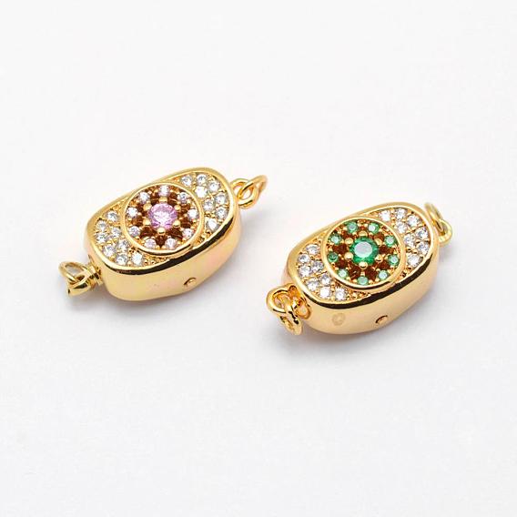 Brass Box Clasps, with Cubic Zirconia, Cadmium Free & Nickel Free & Lead Free, Real 18K Gold Plated, Oval and Round