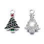 Christmas Alloy Enamel Pendants, Cadmium Free & Nickel Free & Lead Free, Platinum, Christmas Tree