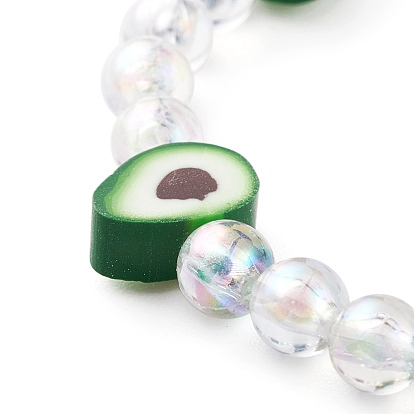 Étirer bracelets pour enfants, avec de l'acrylique transparent respectueux de l'environnement et des perles d'argile polymère fruits & coeurs & tournesols