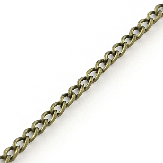 Unwelded Iron Curb Chains, with Spool, 3.4x2.4x0.7mm