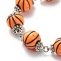 Sport Ball Theme Acrylic Round Beaded Bracelet, 304 Stainless Steel Jewelry for Men Women, Platinum
