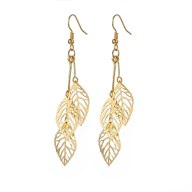 Iron Hollow Leaf Dangle Earrings, Brass Earring for Women