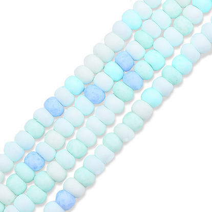 Opaque Spray Painted Glass Bead Strands, Frosted, Flat Round