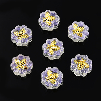 Прозрачные брызги, окрашенные распылением, с блестящей пудрой и позолоченной латунной фурнитурой, цветок с пчелами
