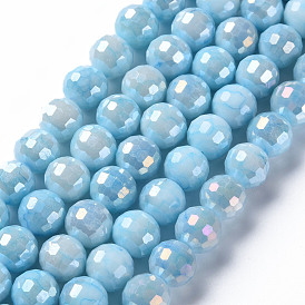 Opaque Baking Painted Glass Beads Strands, Faceted, Round