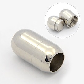 Smooth 304 Stainless Steel Magnetic Clasps with Glue-in Ends, Oval, 20x12mm, Hole: 8mm