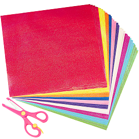 Gorgecraft 1 sac papier origami carré, papier de pliage de poudre de paillettes, avec des ciseaux en acier inoxydable et en plastique ABS, enfants fait main diy scrapbooking artisanat décoration