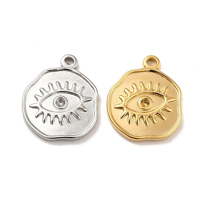 304 Stainless Steel Pendants Rhinestone Setting, Flat Round with Eye