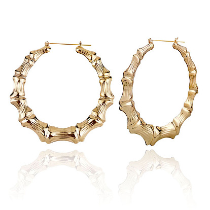Bold Oversized Bamboo Hoop Earrings in Gold for Street Dance and Nightclub Wear