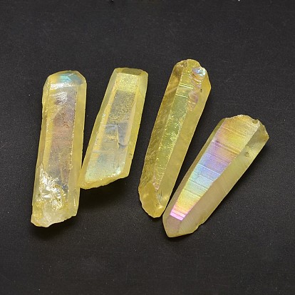 Dyed Nuggets Natural Electroplated Crystal Pendants, AB Color, 25~75x6~16mm, Hole: 1mm