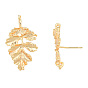 Brass Stud Earring Findings, with Vertical Loops, Oak Leaf, Nickel Free