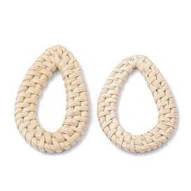 Handmade Reed Cane/Rattan Woven Linking Rings, For Making Straw Earrings and Necklaces, Bleach, Teardrop Ring