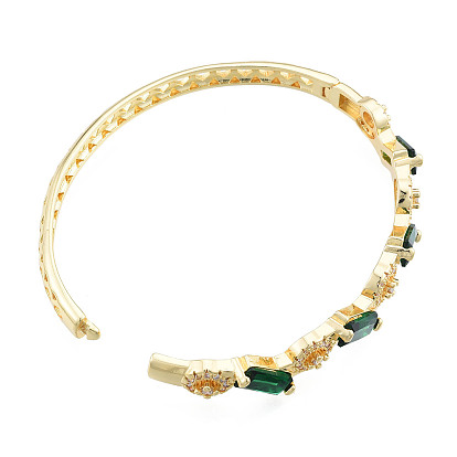 Rectángulo de circonita cúbica y brazalete con bisagras de mal de ojo, joyas de latón chapado en oro real 18k para mujer