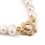 Natural Cultured Freshwater Pearl Beaded Bracelets, with Flower Brass Toggle Clasps, Golden