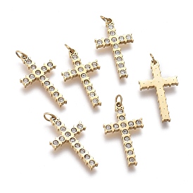 316 Surgical Stainless Steel Pendants, with Crystal Rhinestone and Jump Rings, Cross